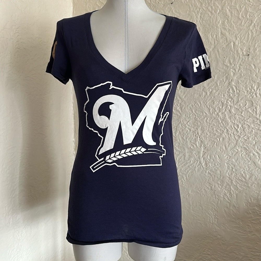 Victoria’s Secret Pink MLB Milwaukee Brewers Blue White Wisconsin 1970 T-Shirt M